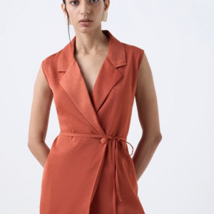 Wardrobe by Westside Orange Textured Belted Blazer