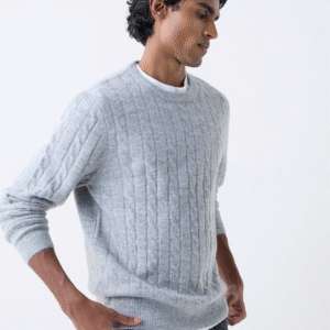WES Casuals by Westside Light Grey Cable-Knit Relaxed-Fit Sweater