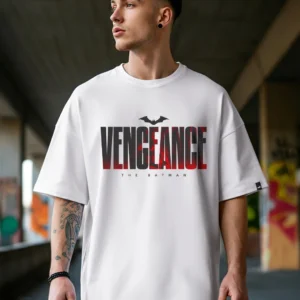 Men's White Vengeance Typography Oversized T-shirt